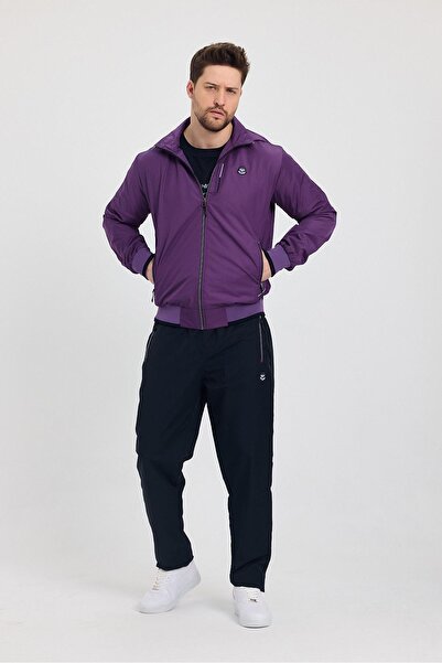 Piyera Men's Purple Parachute Fabric Stand Collar Zippered Tracksuit Set - 4045