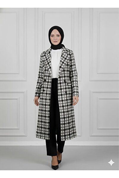 STİLZERAFET Double-Breasted Collar Plaid Coat