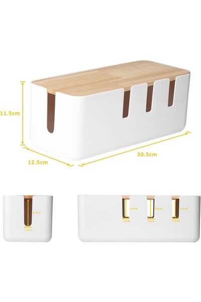 fulina Cable Management Box, 12x5x4.5 inches Cord Organizer with Bamboo Lid, Power Strips Surge Protector t