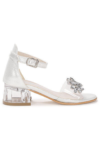 Kiko Kids Yangu Vakko Taşlı Kız Çocuk 3 Cm Şeffaf Topuklu Sandalet Abiye Ayakkabı