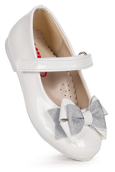 Kiko Kids Ασημί λουστρίνι με Velcro και φιόγκο με σκόνη για κορίτσια μπαλαρίνα παπούτσια