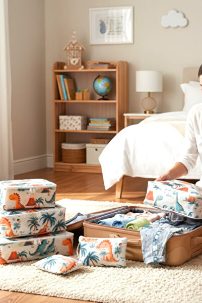 Textile sweet Σετ οργάνωσης βαλίτσας με σχέδια δεινοσαύρων 7 τεμαχίων