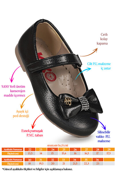 Kiko Kids Velcro Bow Girls' Ballerina Shoes Ege 201 Vakko