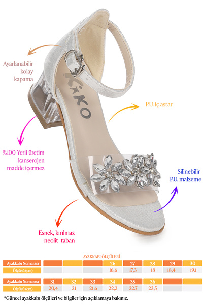 Kiko Kids Yangu Vakko Taşlı Kız Çocuk 3 Cm Şeffaf Topuklu Sandalet Abiye Ayakkabı