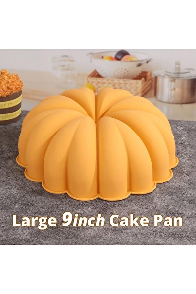 fulina Silicone Bundt Cake Pan, Yellow Large Pumpkin Shaped Silicone Mold, Non-stick Food Grade Easy to Rel