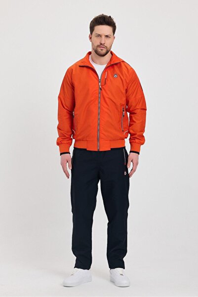 Piyera Men's Orange Parachute Fabric Stand Collar Zippered Tracksuit Set - 4045