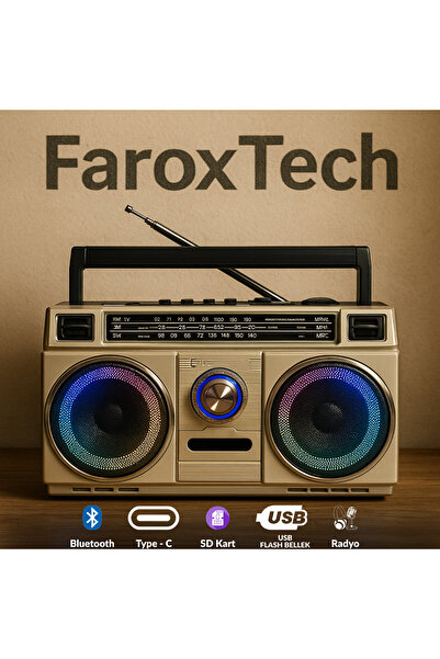 Trendup FaroxTech Retro Radyo RGB Işıklı Gücünde Kaliteli Yüksek Sesli Çift Hoparlör