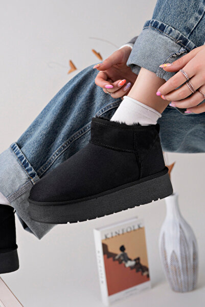 Freemax Kadın Garantili İçi Kürklü Hafif Taban Mini Bot Siyah