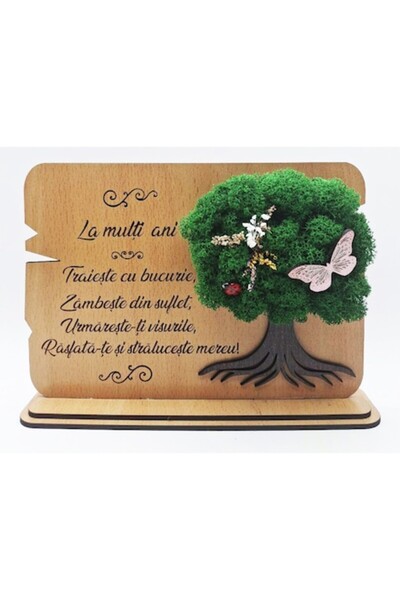 OEM Tablou decorativ cu mușchi stabilizat și mesaj „La mulți ani”, 20x15 cm, ...