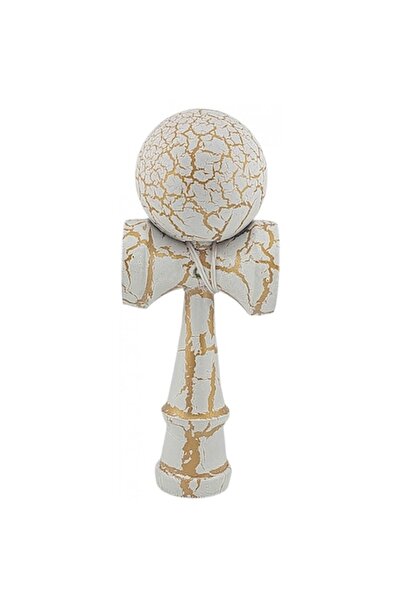 OEM Kendama - Ξύλινο παιχνίδι, 18 cm, μοντέλο Cracked Λευκό-Κίτρινο