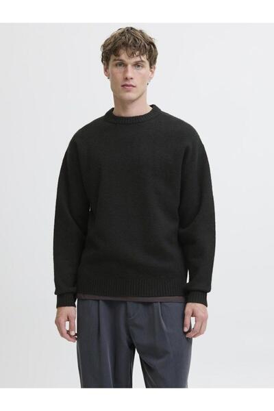 Jack & Jones Men's Black Jjesoho Ollie Knit Crew Neck Sweater & Cardigan 12278924-Black