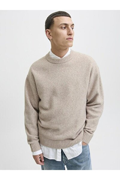 Jack & Jones Men's Beige Jjesoho Ollie Knit Crew Neck Sweater & Cardigan 12278924-Atmosphere