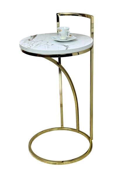 LONART CONCEPT Vip Koltuk İçine Giren C Yan Sehpa Metal İskelet Ahşap Beyaz M...