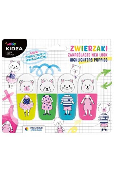 Kidea Set of 4 highlighters, 4 colors, Multicolor, Animals