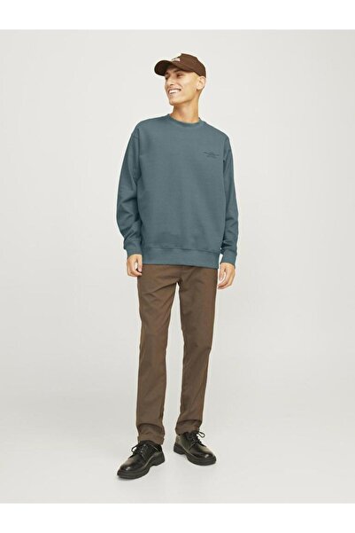 Jack & Jones Erkek Mavi Jprblachad Branding Sweat Crew Neck Ln Sweatshirt 12261386-Goblinblu