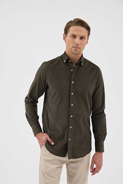 Paşahan Velvet Collar Buttoned 100% Cotton Comfort Fit Men's Shirt