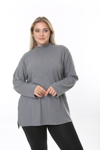 ESPİNA Women's Large Size Soft Quality Slit Turtleneck Tunic