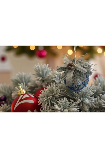 ChristmasExpress Globuri argintiu/ albastru decorate – d15 cm
