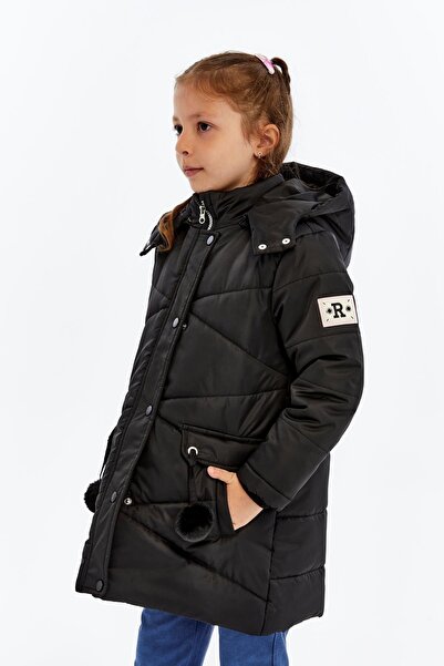 Benittokids Hooded Winter Pompom Detailed Girls' Coat 51354