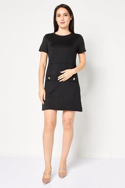 PROMOD Women Solid Mini Dress, Black