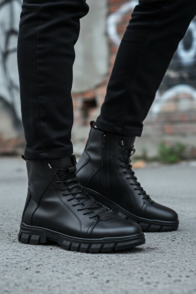 AYAKMOD Μαύρες ανδρικές μπότες με φλις εσωτερικά, αντιολισθητικές με φερμουάρ 660 M