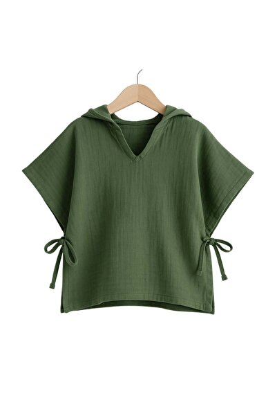 Hazel Coral Double Layer Muslin Children's Poncho 100% Natural Cotton Emerald...