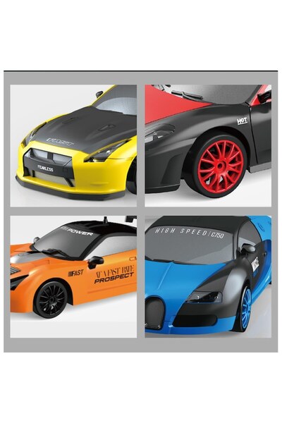 Toy Mașină telecomandă RC Drift 1:24, 4WD, 15 km/h, lumini LED, anvelope interschimbabile - albastră