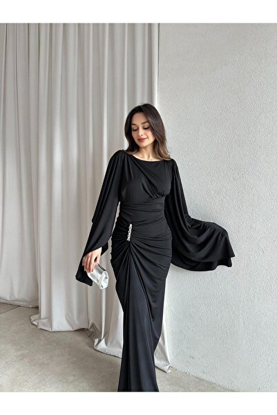 Mooi Butik ISABEL Maxi Elbise 8755 - Siyah