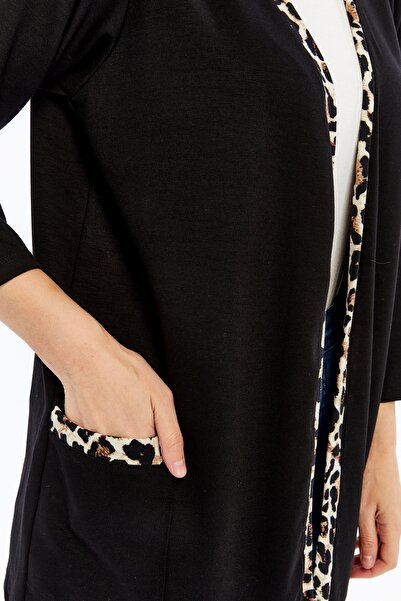 Curvy Trend Plus Size Leopard Paneled Pockets Soft Flowy Fabric Cardigan