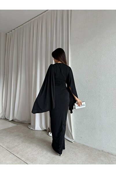 Mooi Butik ISABEL Maxi Elbise 8755 - Siyah