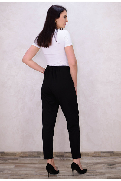 Elis Fashion Women's black plus size high waisted pants with silver accessories