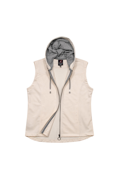 Cottonland Women's Flavia Relaxed Fit Hooded Three Thread Non-Brushed Cotton Zippered Vest Ecru