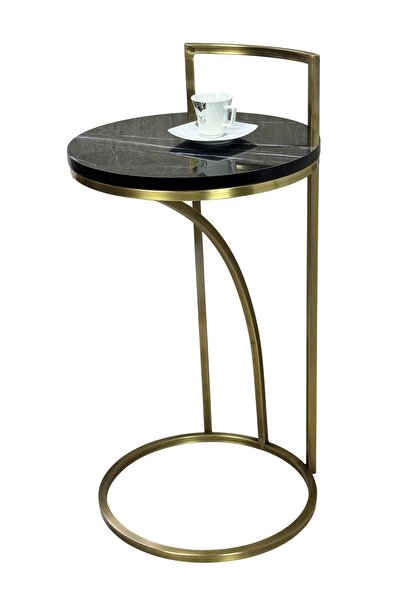 LONART CONCEPT Vip Koltuk İçine Giren C Yan Sehpa Metal İskelet Ahşap Siyah M...