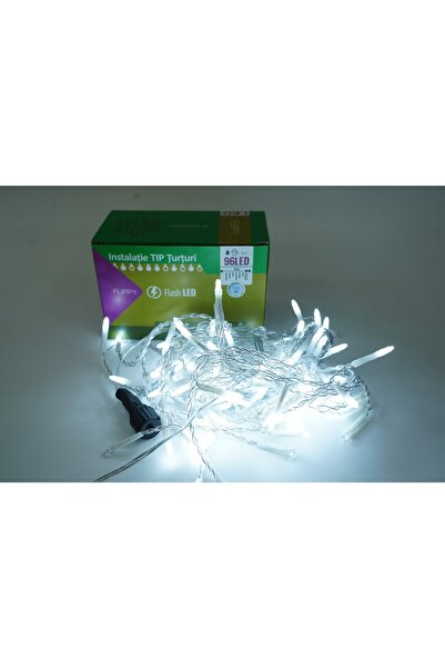 Flippy ® Icicle Christmas Lights, Flash Fringe, 3 m, 96 LEDs, Connectable, Transparent Wire, Cool Wh