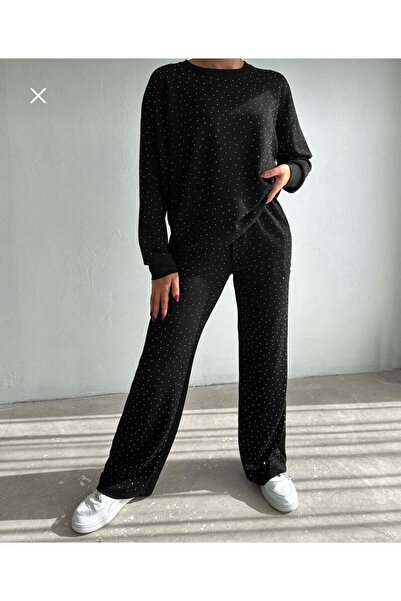 tülaybutik Women's Black Stone Modal Fabric Tracksuit Set