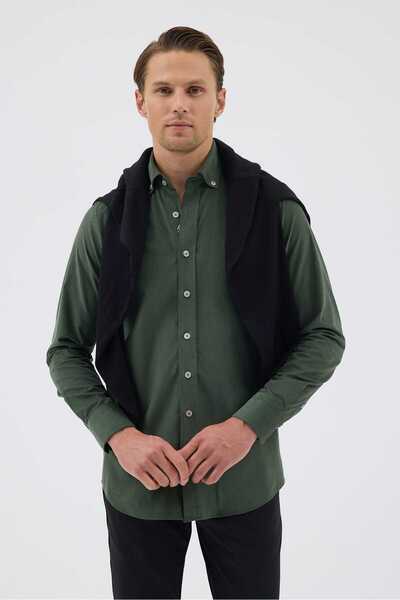 Paşahan Velvet Collar Buttoned 100% Cotton Comfort Fit Men's Shirt