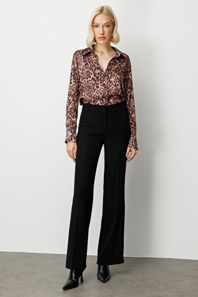 Ekol Krep Kumaş Bol Paça Pantolon Siyah 1031-26k