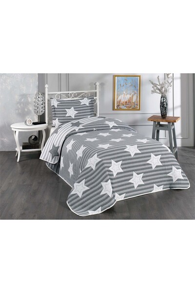 Storish Star Tek Kişilik Yatak Örtüsü Gri