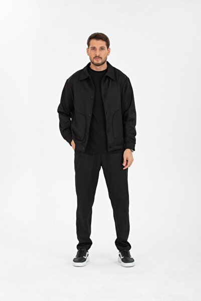 Store Poliviskon Stretch Fabric Fabric Oversized Jacket Coat and Trousers Set (2 Pieces)