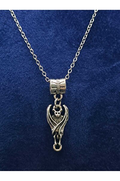 sarıyer silver Bat Vampire Model Halloween Halloween-Themed Steel Pendant and Steel Chain Necklace