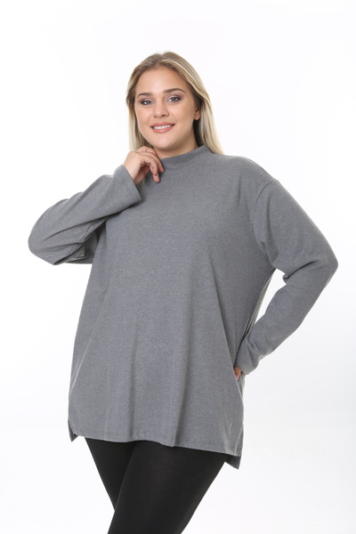 ESPİNA Women's Large Size Soft Quality Slit Turtleneck Tunic