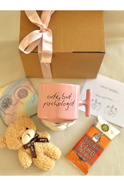 glowoow Psikologlara Özel Hediye Kutusu Pembe Kupa Ayıcık Sıcak Çikolata ve N...