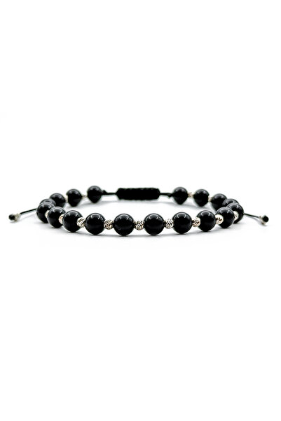 Velar Bracelets Bratara din Snur cu Onix 6mm si Bile din Argint 925
