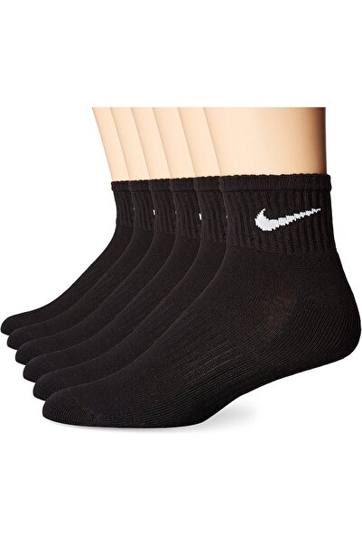 Nike Mens Performance Cushion Quarter Socks (6 Pairs), Black/White, Large