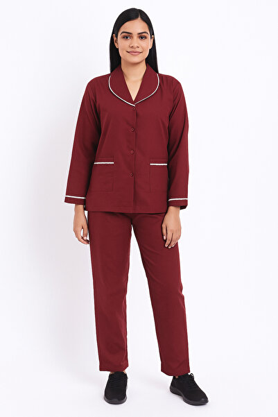 Rannah's Uniform Women’s Button-Front Housekeeping Uniform with White Piping Detail