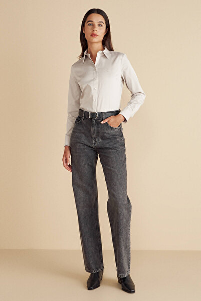 BROOKS BROTHERS Kadın Gri %100 Pamuk Logo Nakışlı Business Gömlek