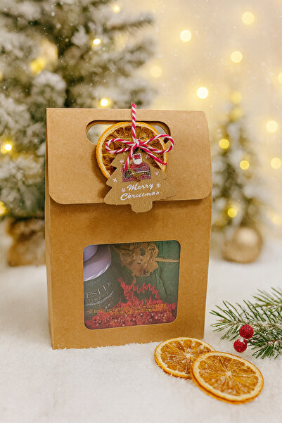 BeOne Cosmetics Christmas Beauty Box - Kraft box with handle, orange decoration and tag - hair oil + solid soap