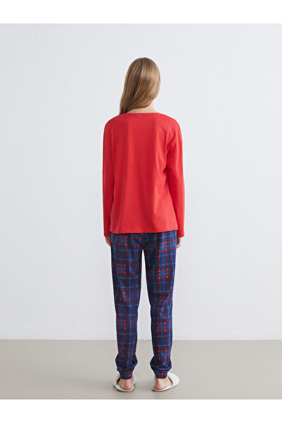 LC Waikiki guler rotund Set de pijamale pentru femei Bow cu imprimeu