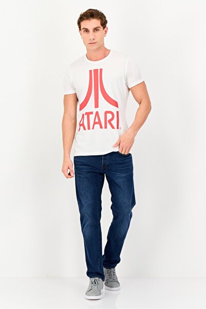 ATARI Men Crew Neck Short Sleeve Graphic Print T-Shirt, White