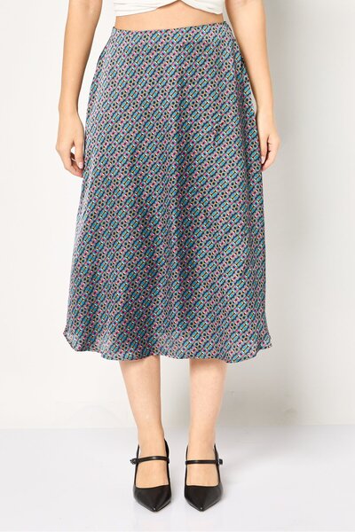 PROMOD Women Allover Print Midi Skirt, Multicolor
